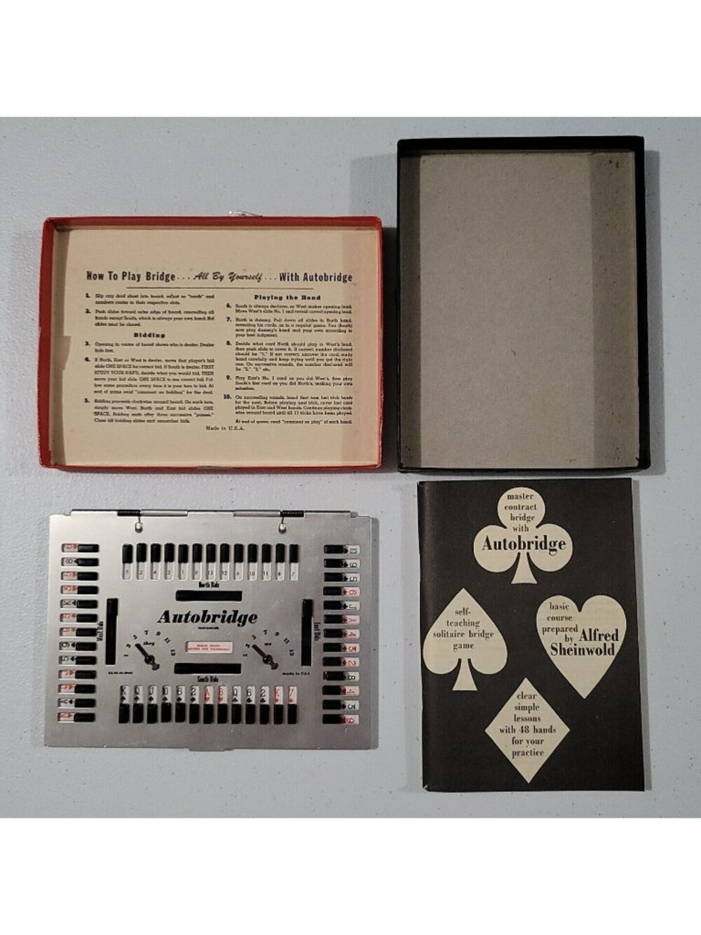 VTG 1950's Auto Bridge Game For Beginners Set Play Yourself Deluxe Complete #PB